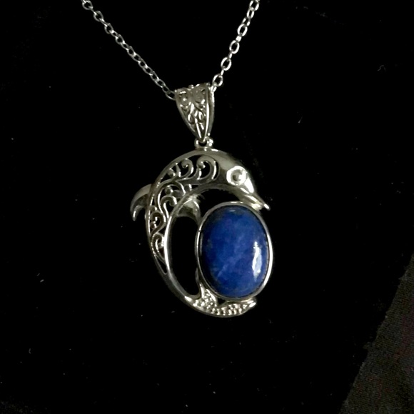 Lapis Lazuli Dolphin Pendant in Platinum Over Copper With Magnet - Picture 1 of 7